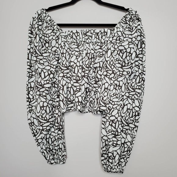 OPEN EDIT • Gray Abstract Print Organic Cotton Babydoll Top Sz M - Picture 9 of 9